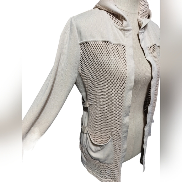 (1560) Coco Y Club Beige Mesh Pockets  Open Front Hooded  Jacket Size Medium - Picture 4 of 10